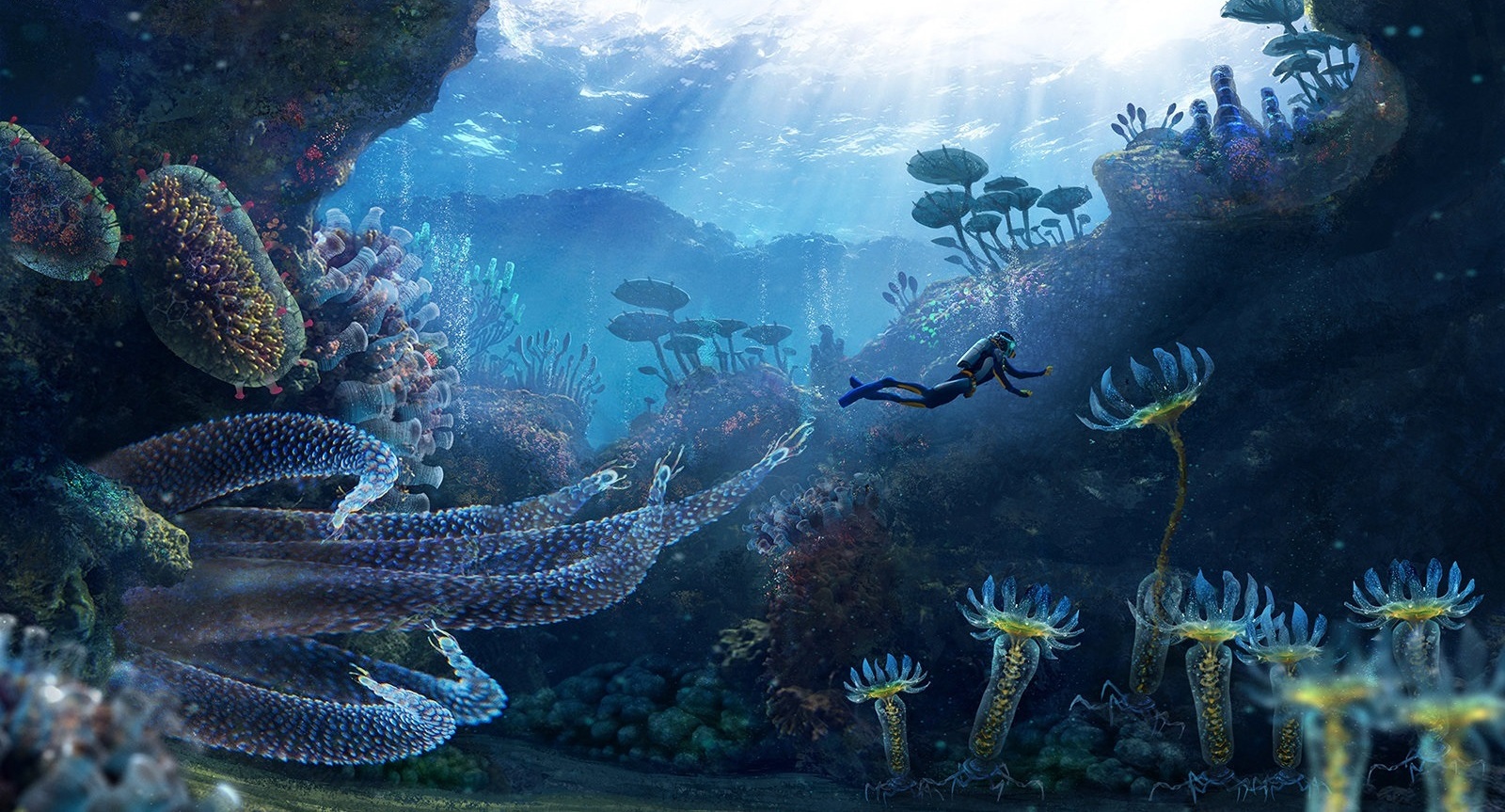 Arte de Subnautica com vida marinha